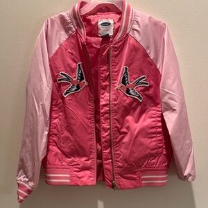 Old Navy Pink Varsity Jacket with Bird Design